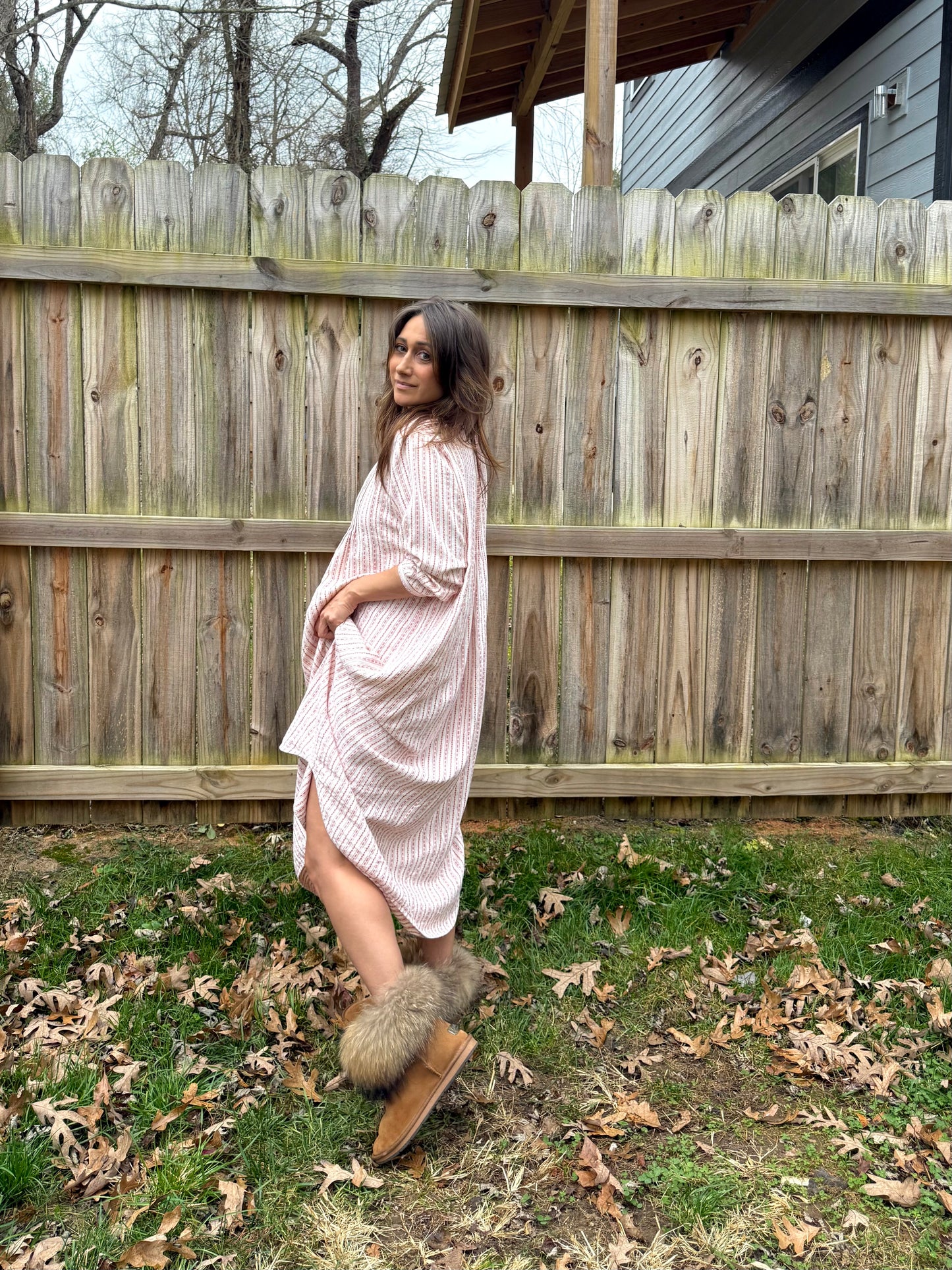 LL BEAN COTTAGE NIGHTGOWN — RED STRIPE