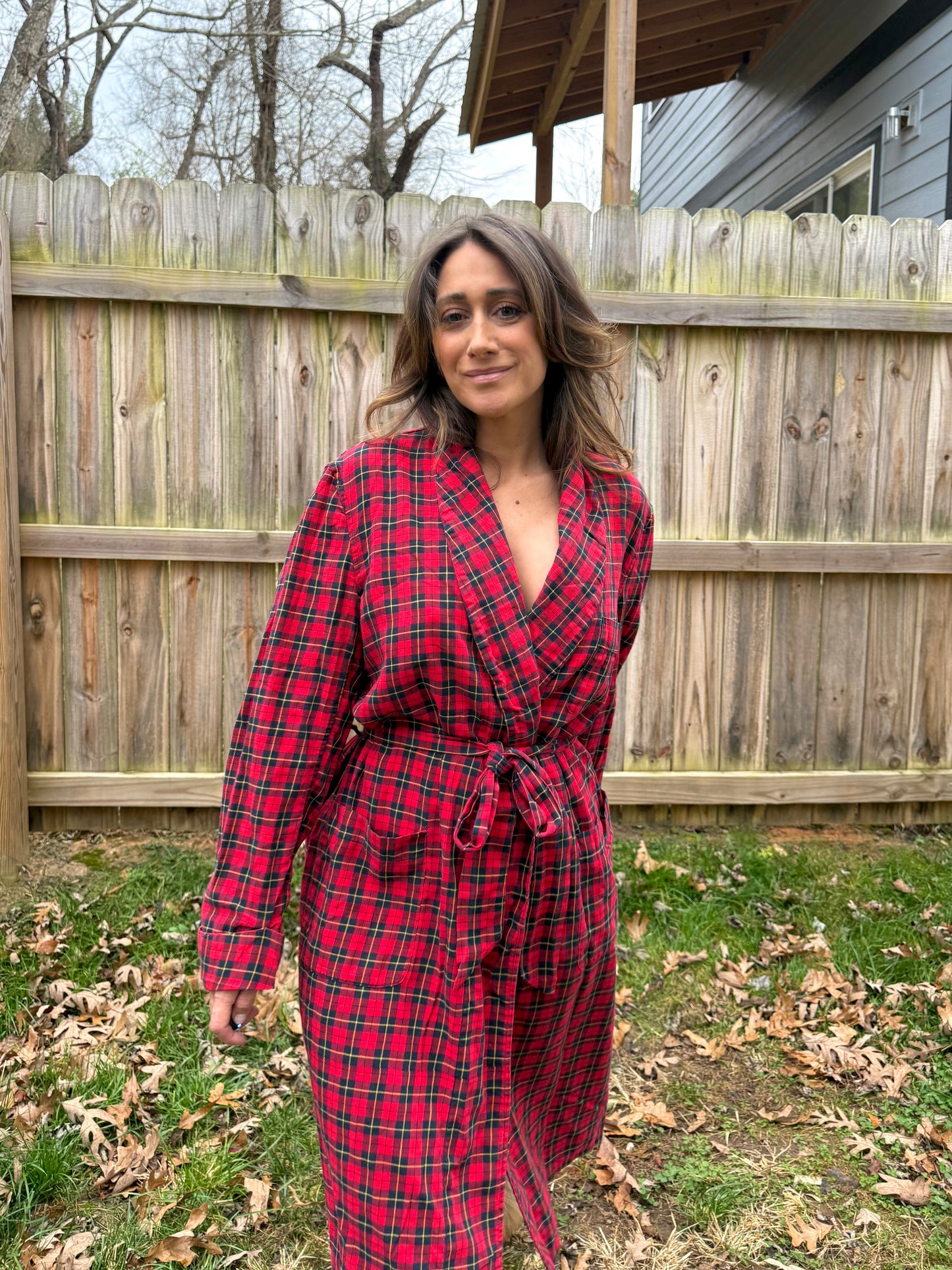 RED PLAID TARTAN COTTON ROBE — VINTAGE