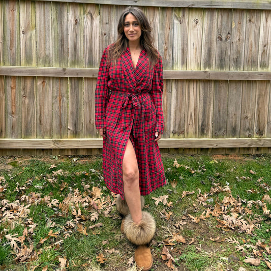 RED PLAID TARTAN COTTON ROBE — VINTAGE