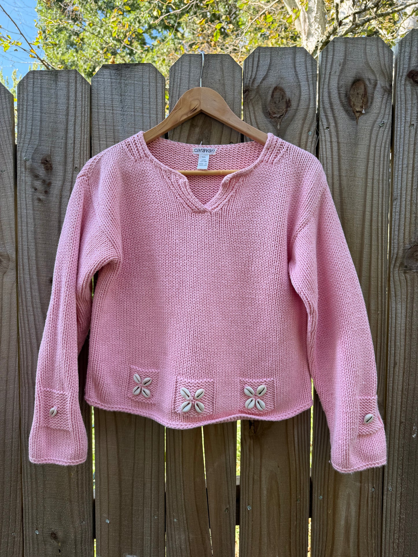 Cowrie Shell Knit Sweater — Bubblegum Pink 90s Surf / Coastal Cowboy