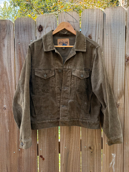 90s GAP Blue Jeans Corduroy Trucker Jacket — Olive / Americana Heritage
