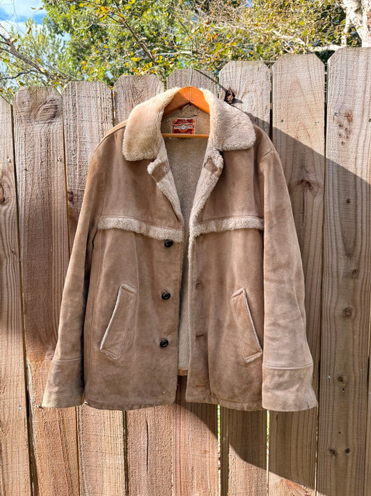 Vintage Shearling Pioneer Wear Coat — Suede &amp; Sherpa (Made in Korea, Albuquerque Label)