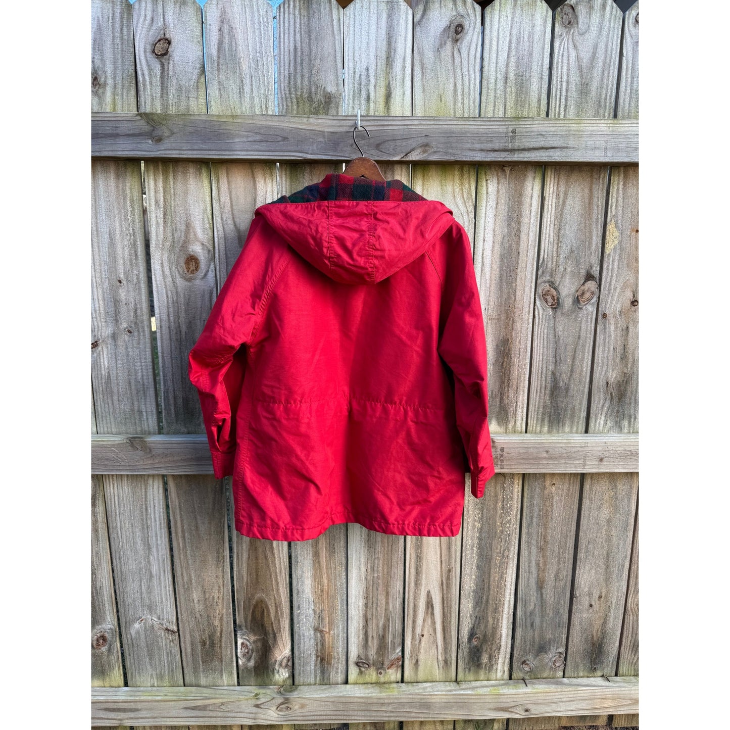 Woolrich Red Hooded Field Jacket / Plaid Lined Utility Coat