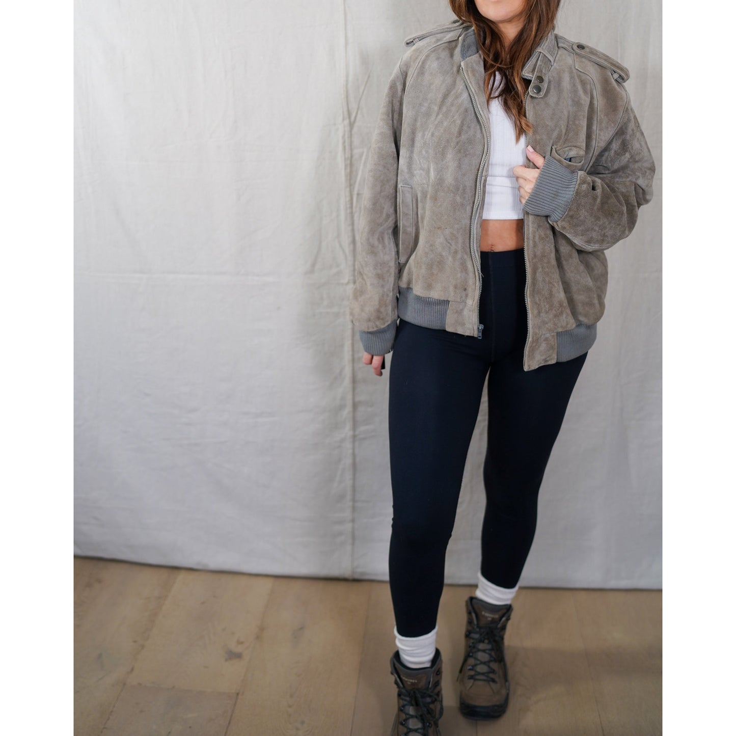 Vintage Alviero Suede Bomber - Slate Gray - Leather Jacket