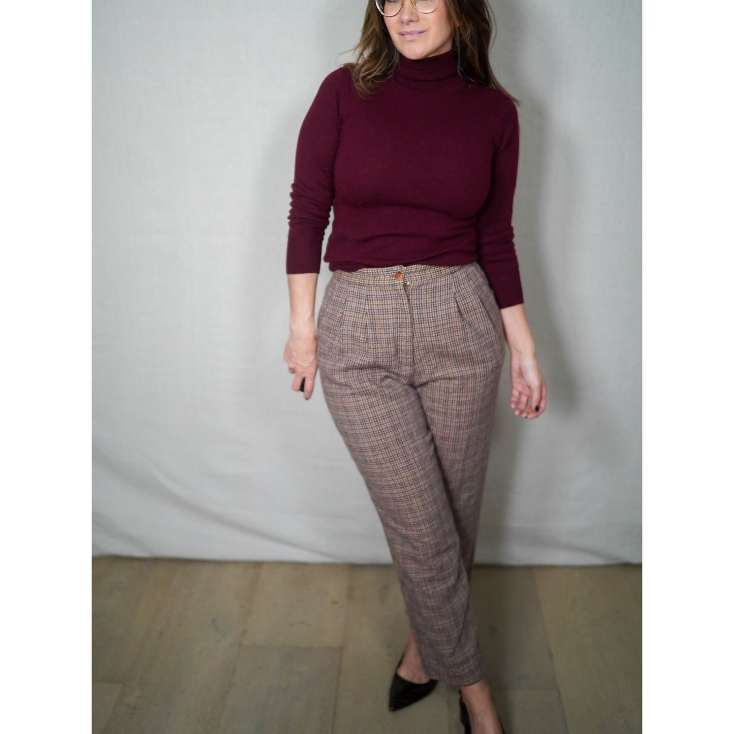 Vintage Joan Leslie Plaid Wool Trousers / Cropped Tailored Pants / 90s Minimal Prep