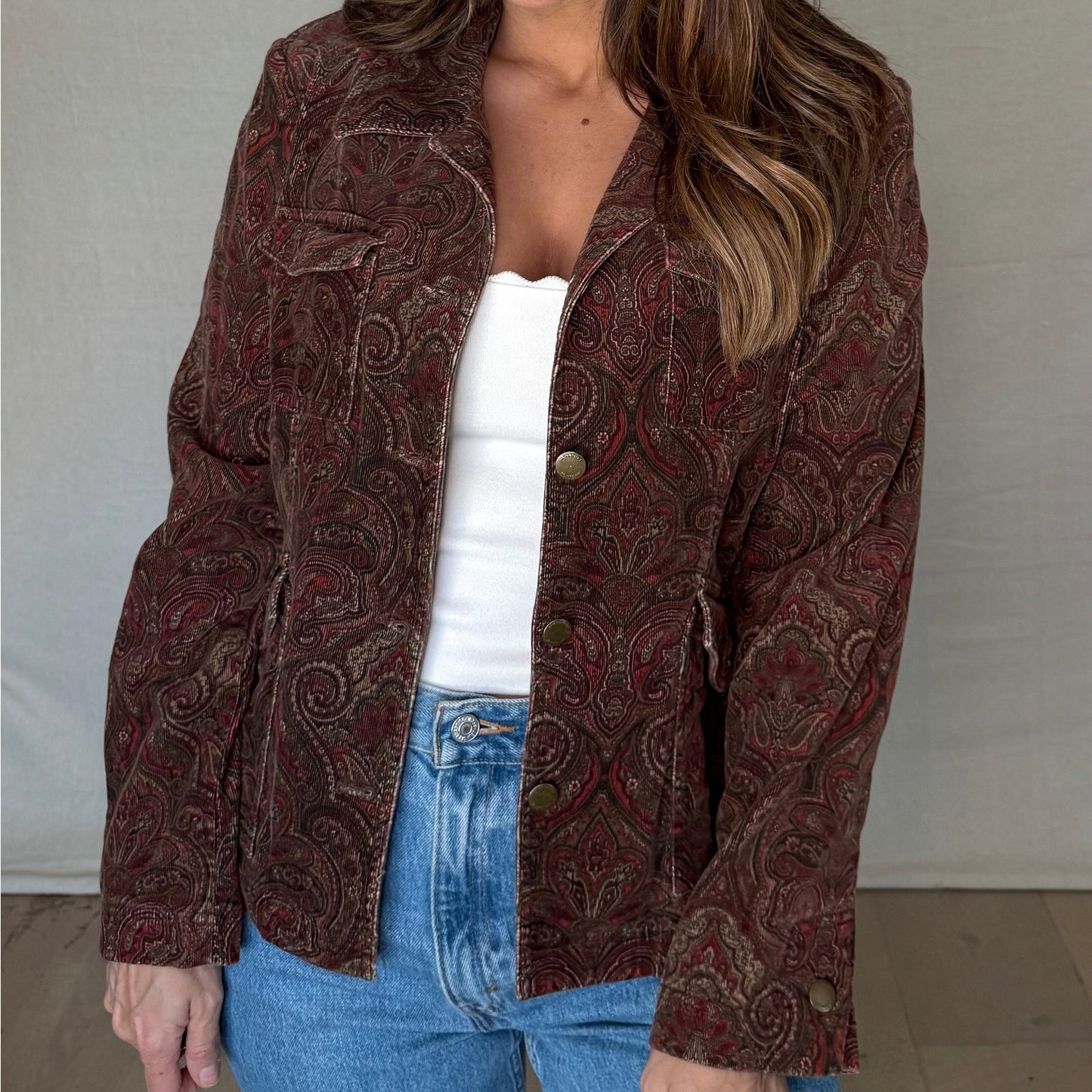 Paisley Corduroy Field Jacket - Burgundy Brown