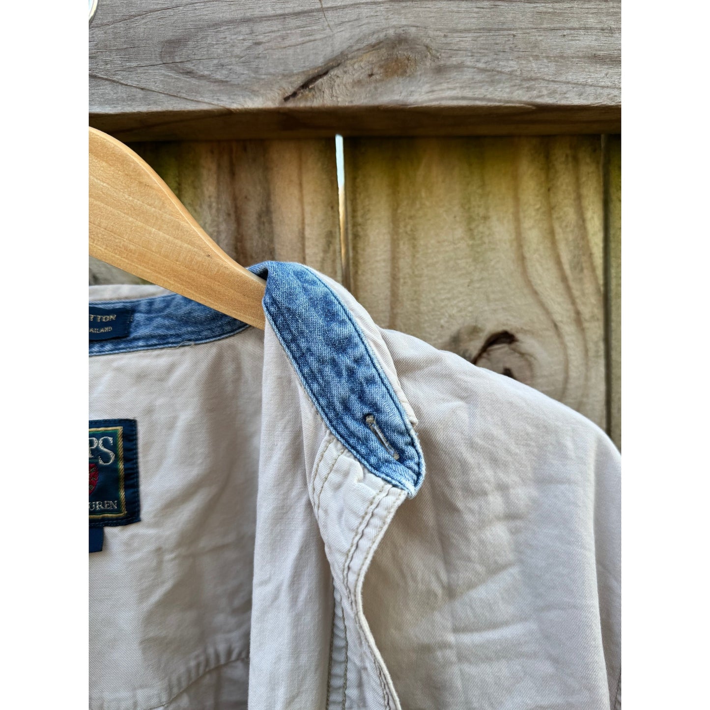 Vintage Chaps Ralph Lauren Beige Button Down / Crest Logo / Classic Cotton Shirt / Minimal Prep