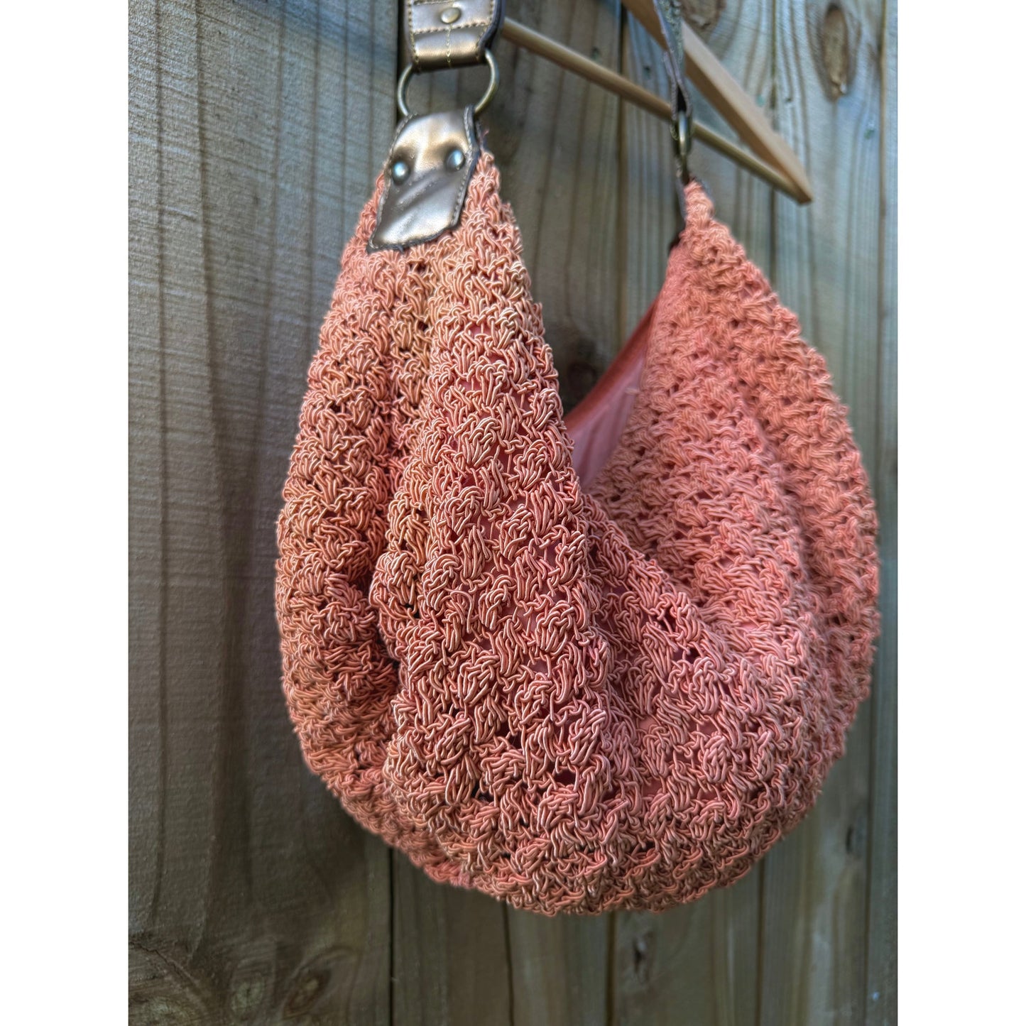Frankie & Johnny Y2K Crochet Hobo Bag with Metallic Strap
