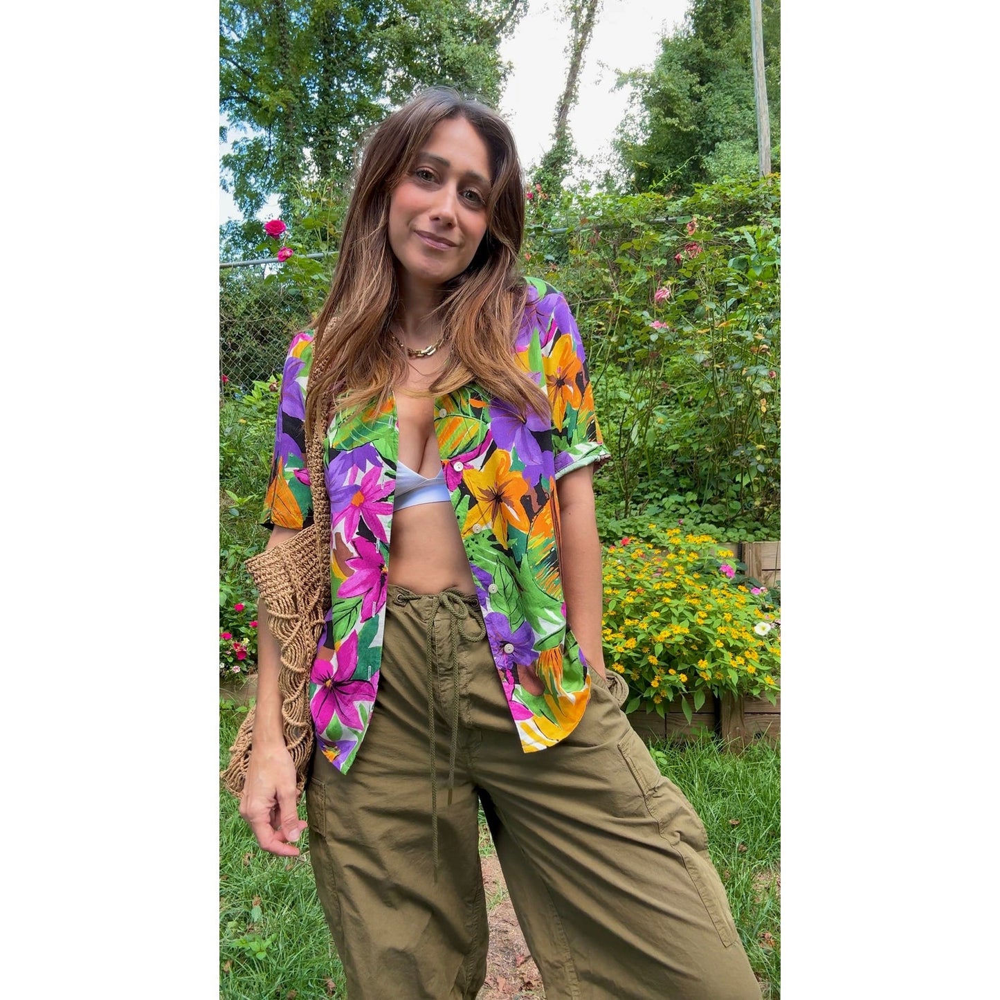 Vintage Pendleton Petite Hawaiian Floral Button-Up Shirt Hipster 90s