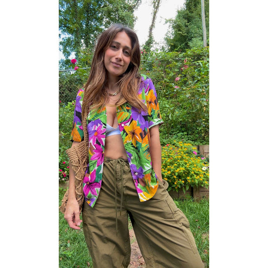 Vintage Pendleton Petite Hawaiian Floral Button-Up Shirt Hipster 90s