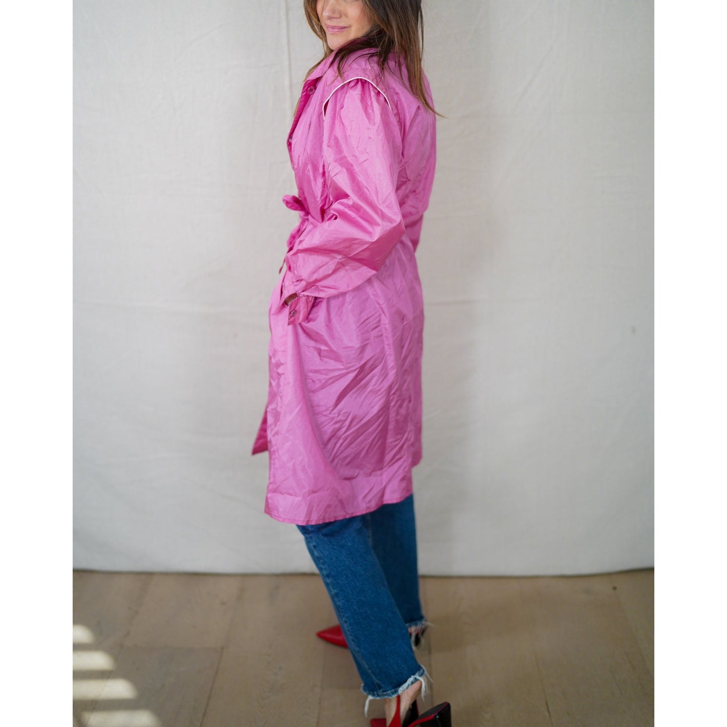 Vintage Bubblegum Pink Totés Raincoat Trench Y2K