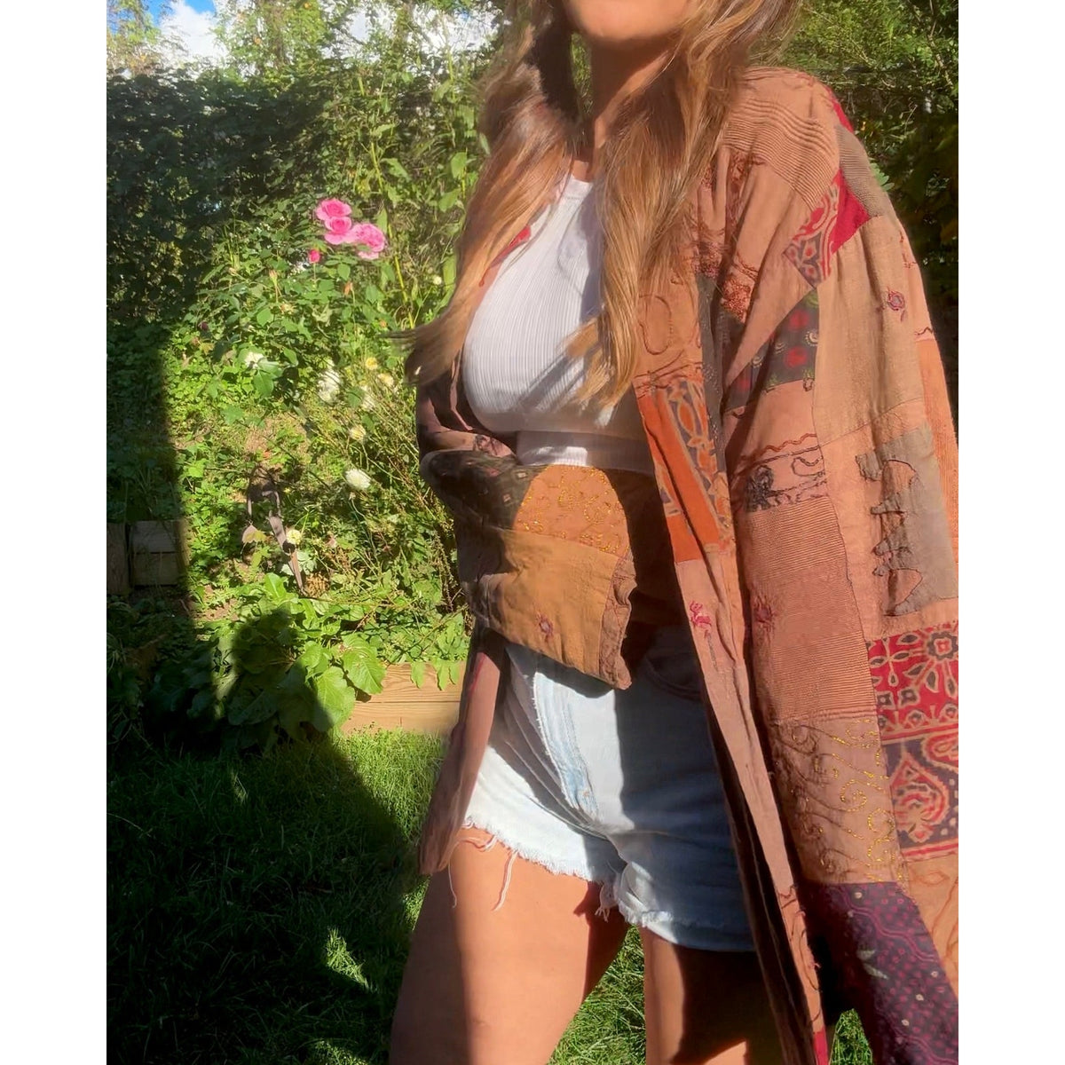 Vintage Patchwork Button-Down Jacket - Earth Tones - Made in India - Bohemian