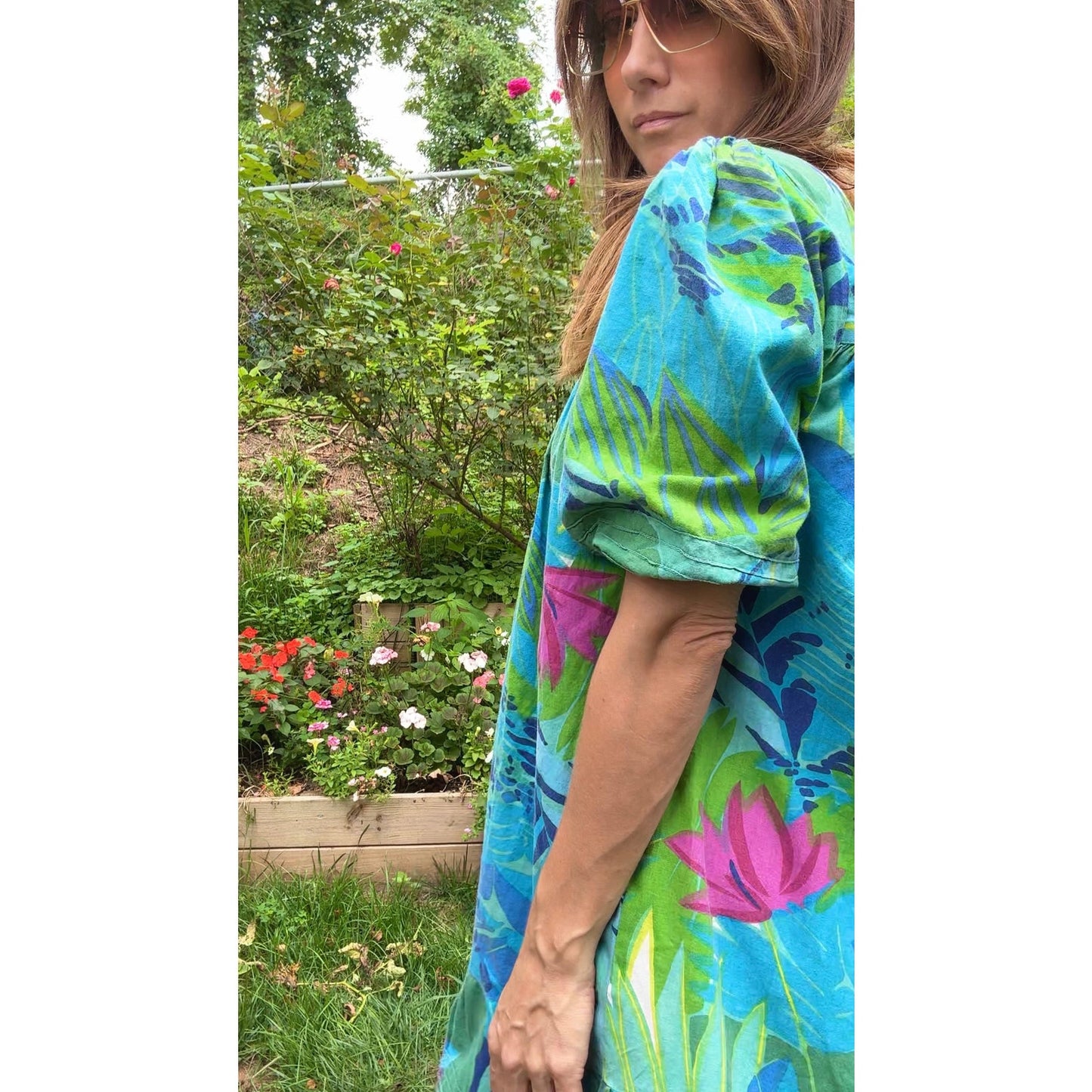 90s Tropical Floral Puff Sleeve Mini Dress – Farm Rio Vibes, Summer Party