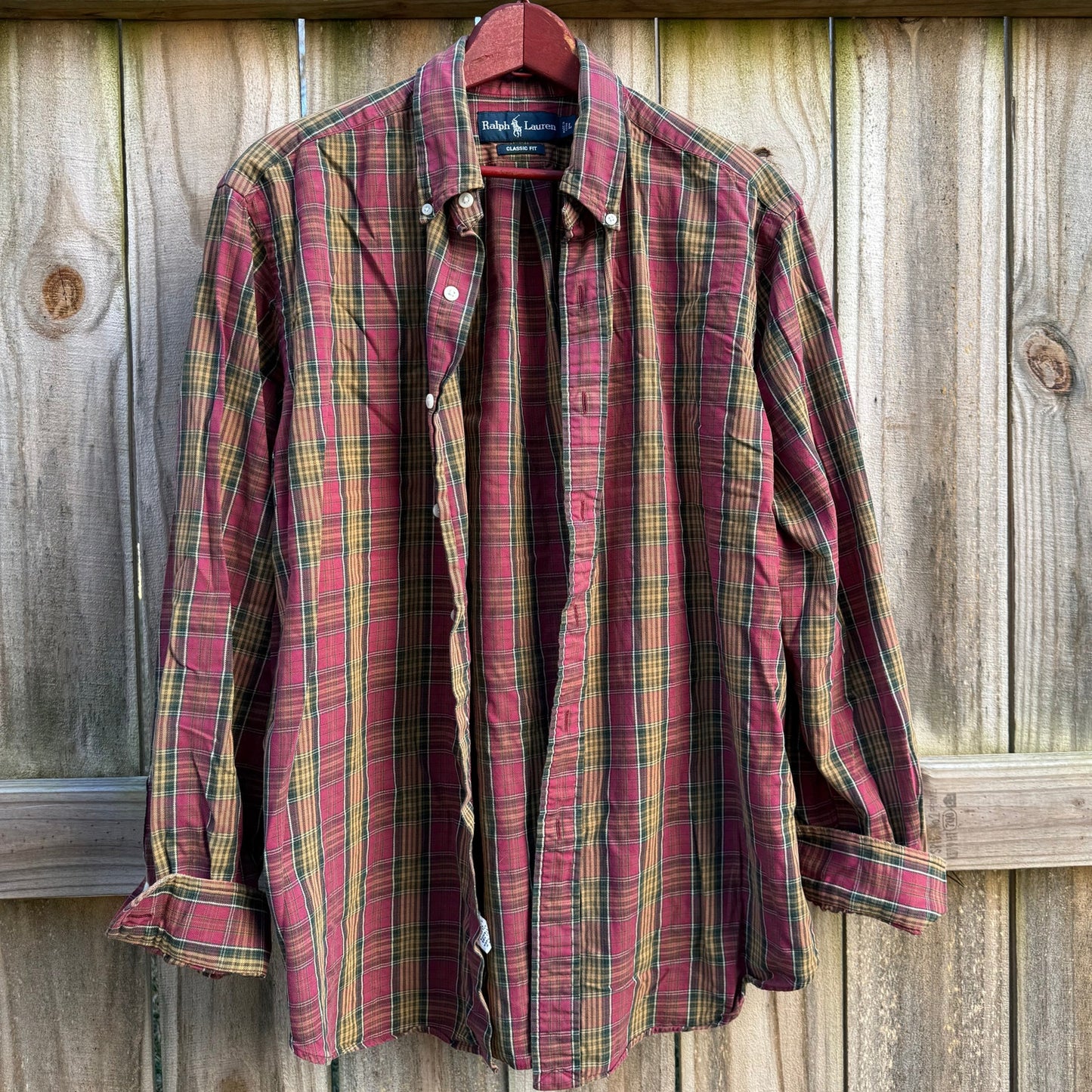 Ralph Lauren Plaid Button Down Shirt / Classic Fit / Red Green Tartan / Vintage Prep
