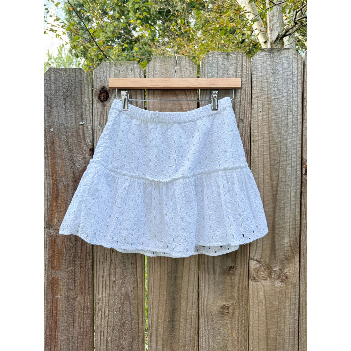 White Eyelet Tiered Mini Skirt