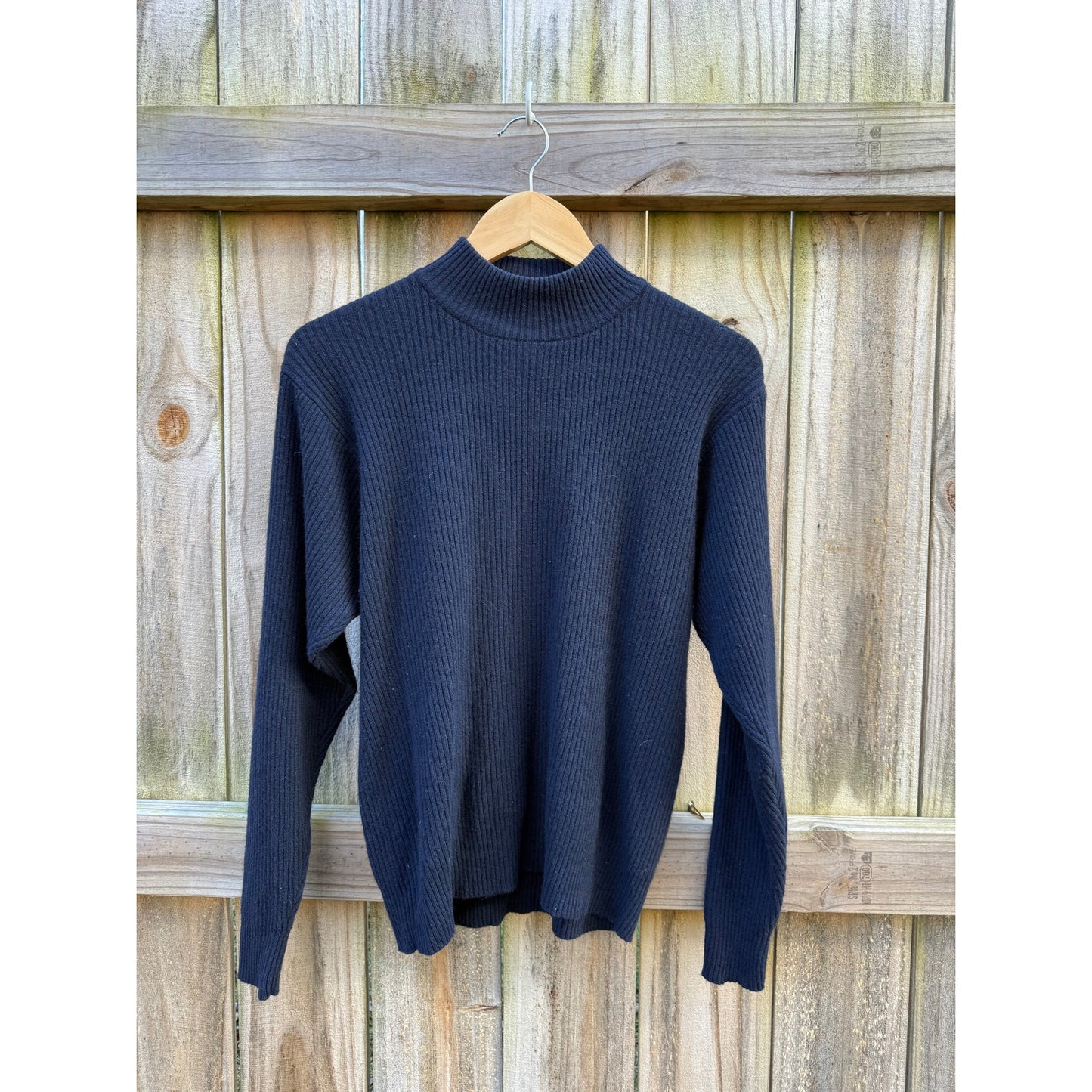 Vintage Neiman Marcus Navy Ribbed Cashmere Mock Neck Sweater | Minimalist Soft Luxury Knit
