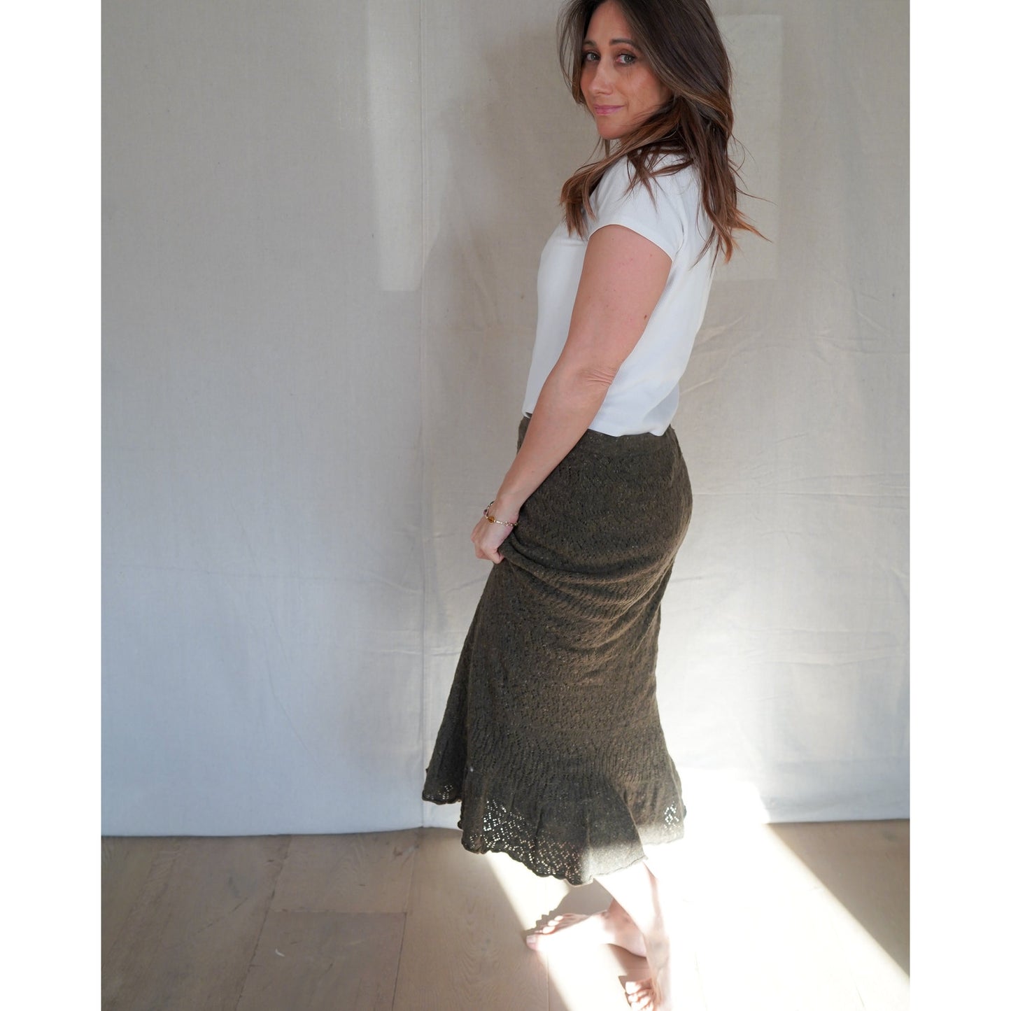 Lauren Ralph Lauren Textured Knit Midi Skirt – Olive – Medium