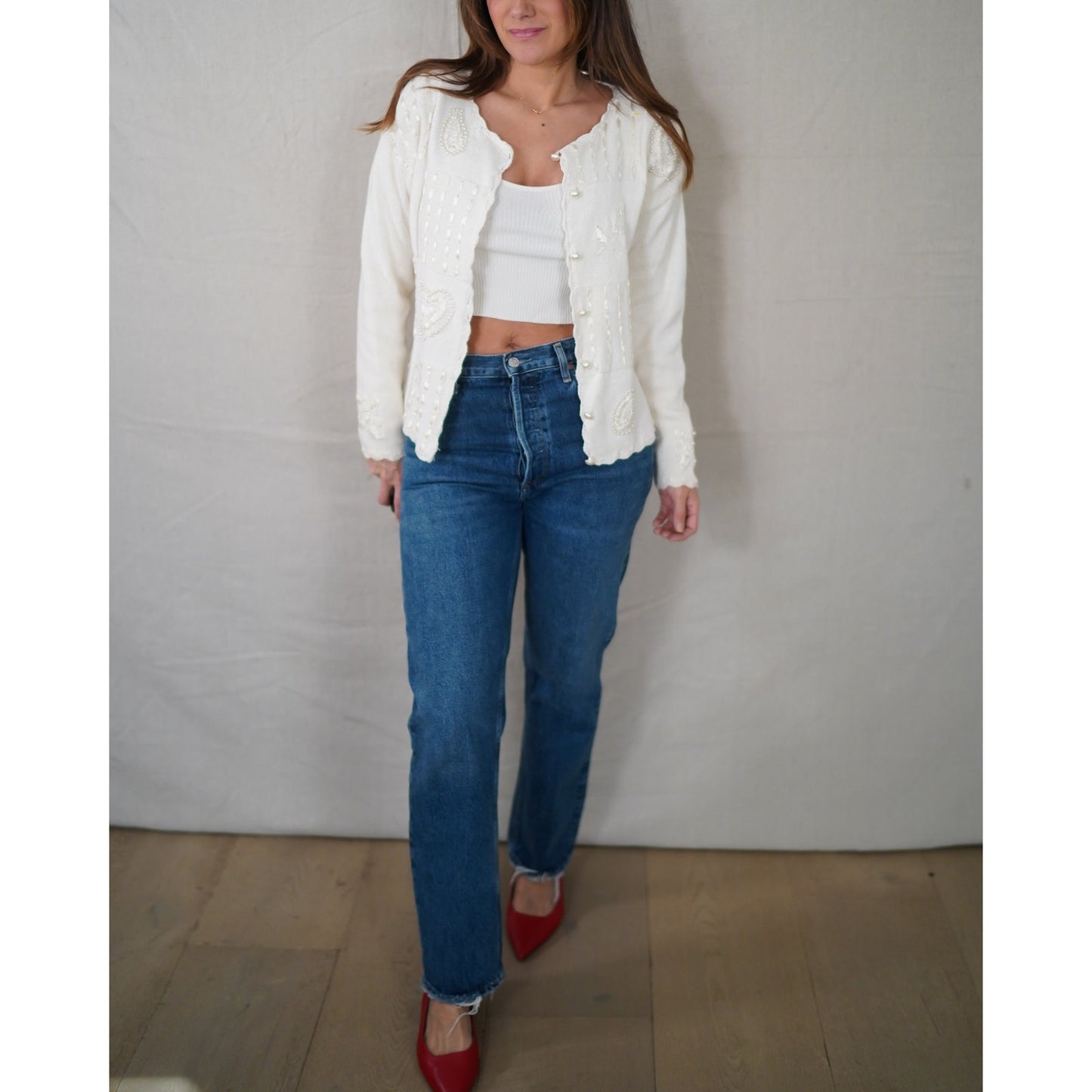 Vintage Pearl Heart Patchwork Cardigan - Valentine
