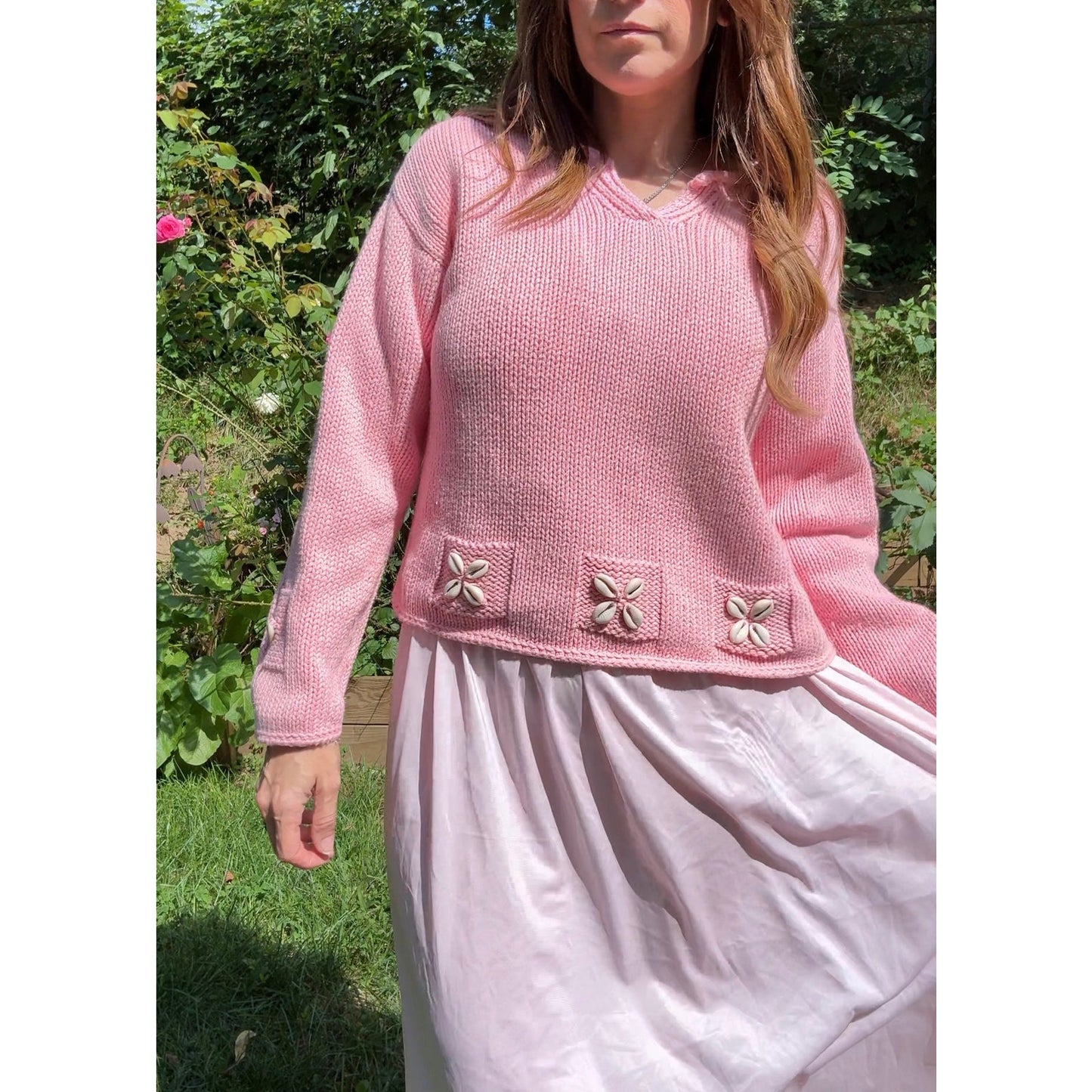 Cowrie Shell Knit Sweater — Bubblegum Pink 90s Surf / Coastal Cowboy
