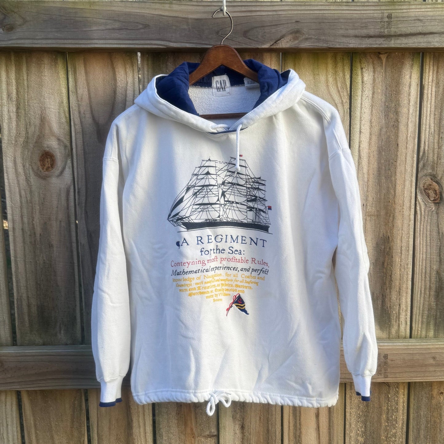 Vintage GAP Nautical Hoodie / Sailboat Graphic Sweatshirt / Fleece Lined Pullover
