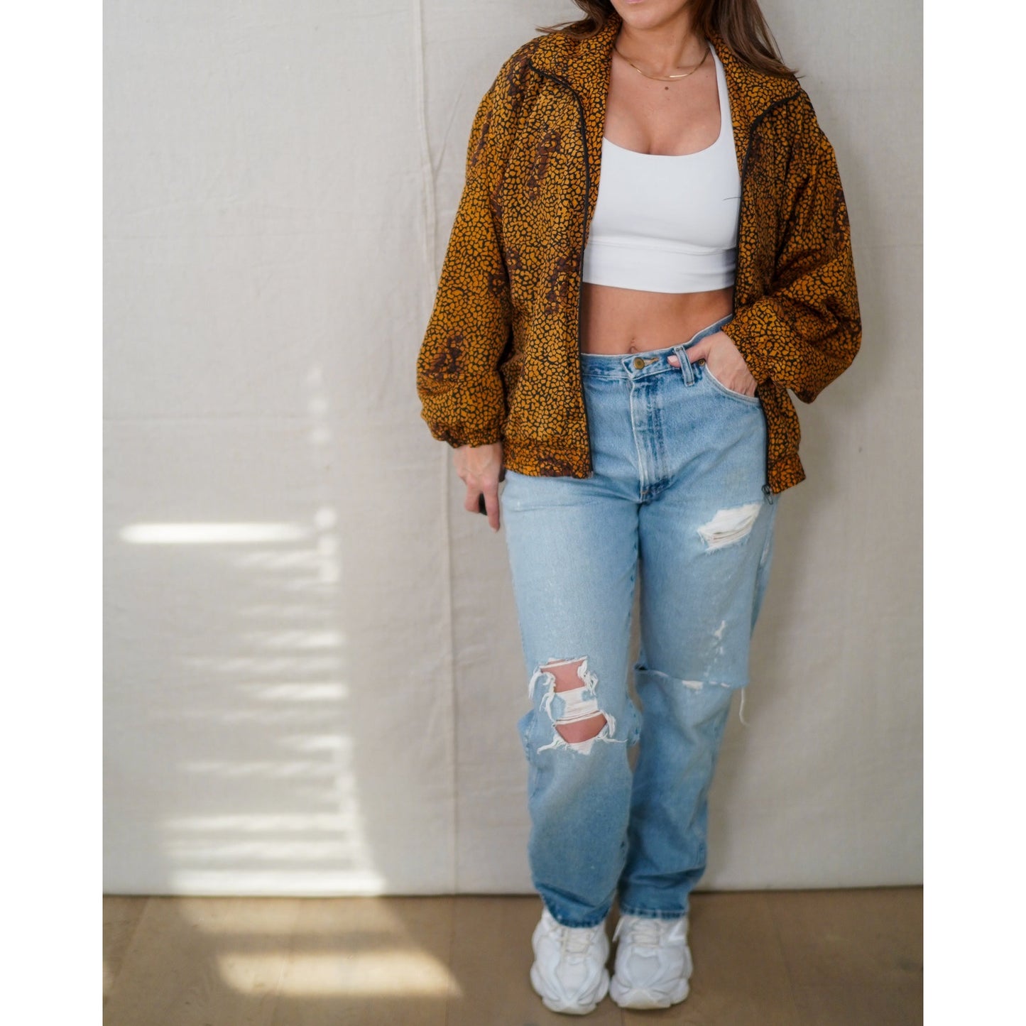 Vintage Abstract Animal Print Windbreaker Jacket