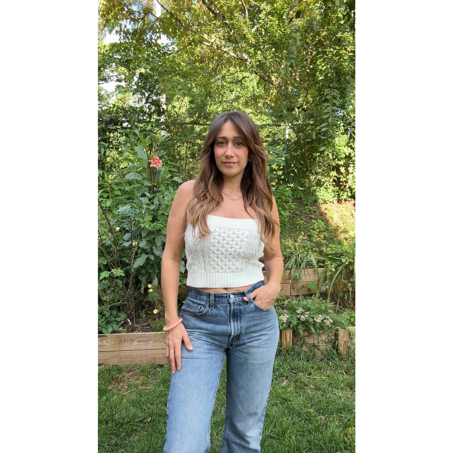 HONEYCOMB CREAM KNIT CABLE CAMI TOP