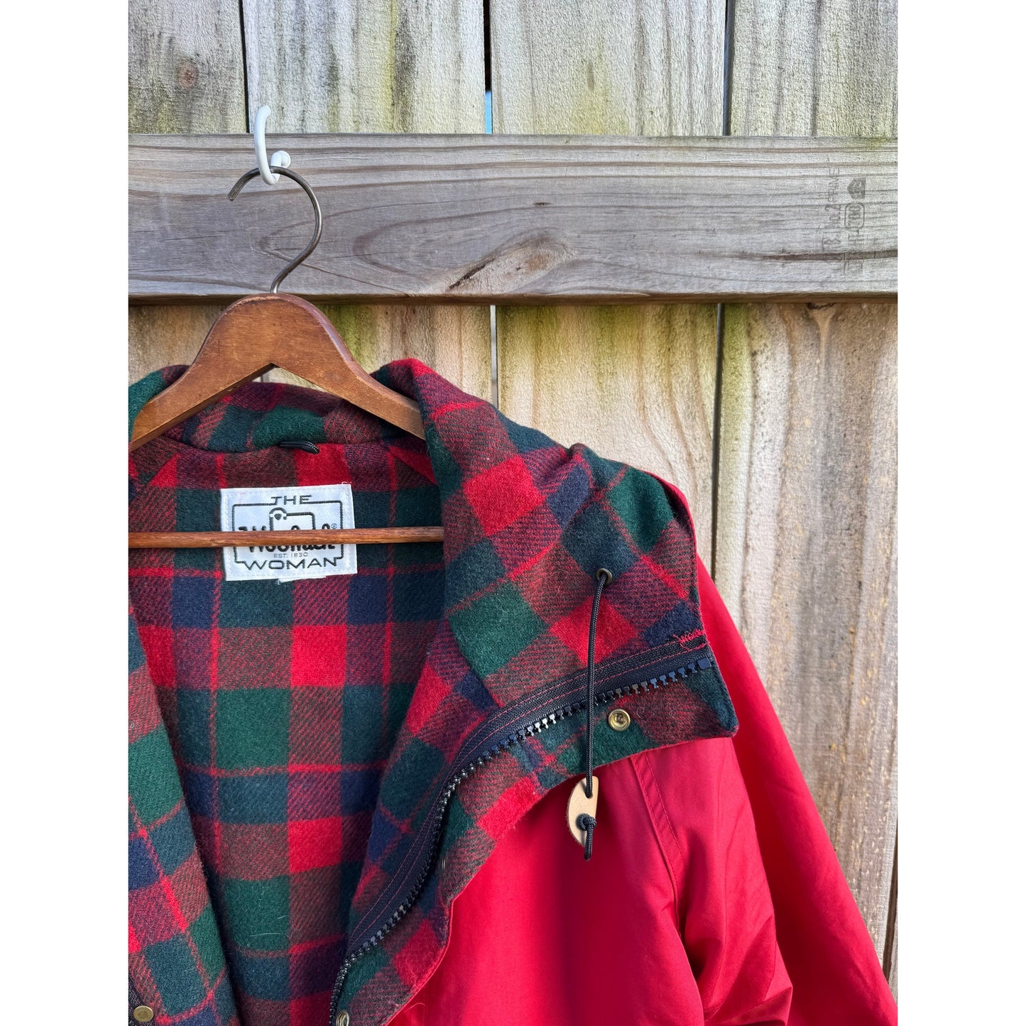 Woolrich Red Hooded Field Jacket / Plaid Lined Utility Coat