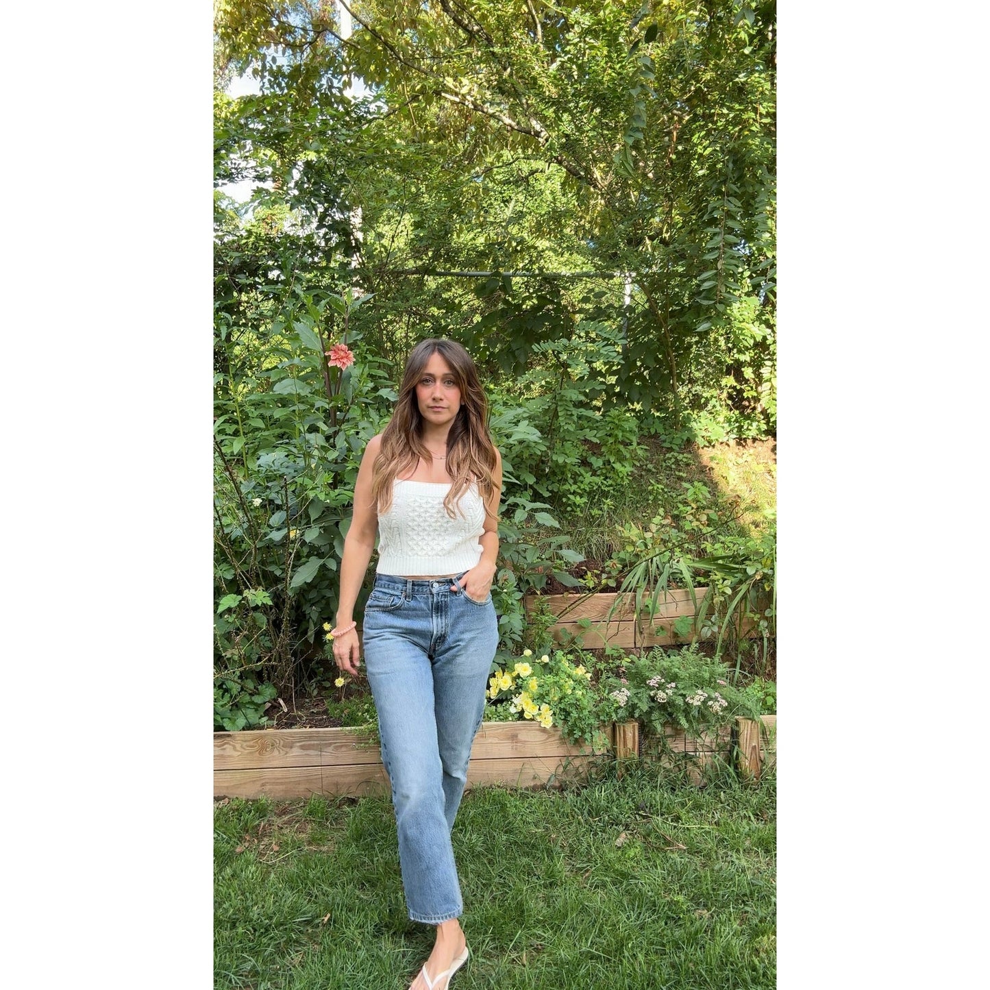 HONEYCOMB CREAM KNIT CABLE CAMI TOP