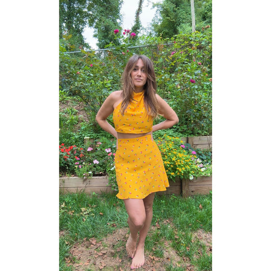 Bright Yellow Floral Two-Piece Set – Original Design - Reworked Vintage