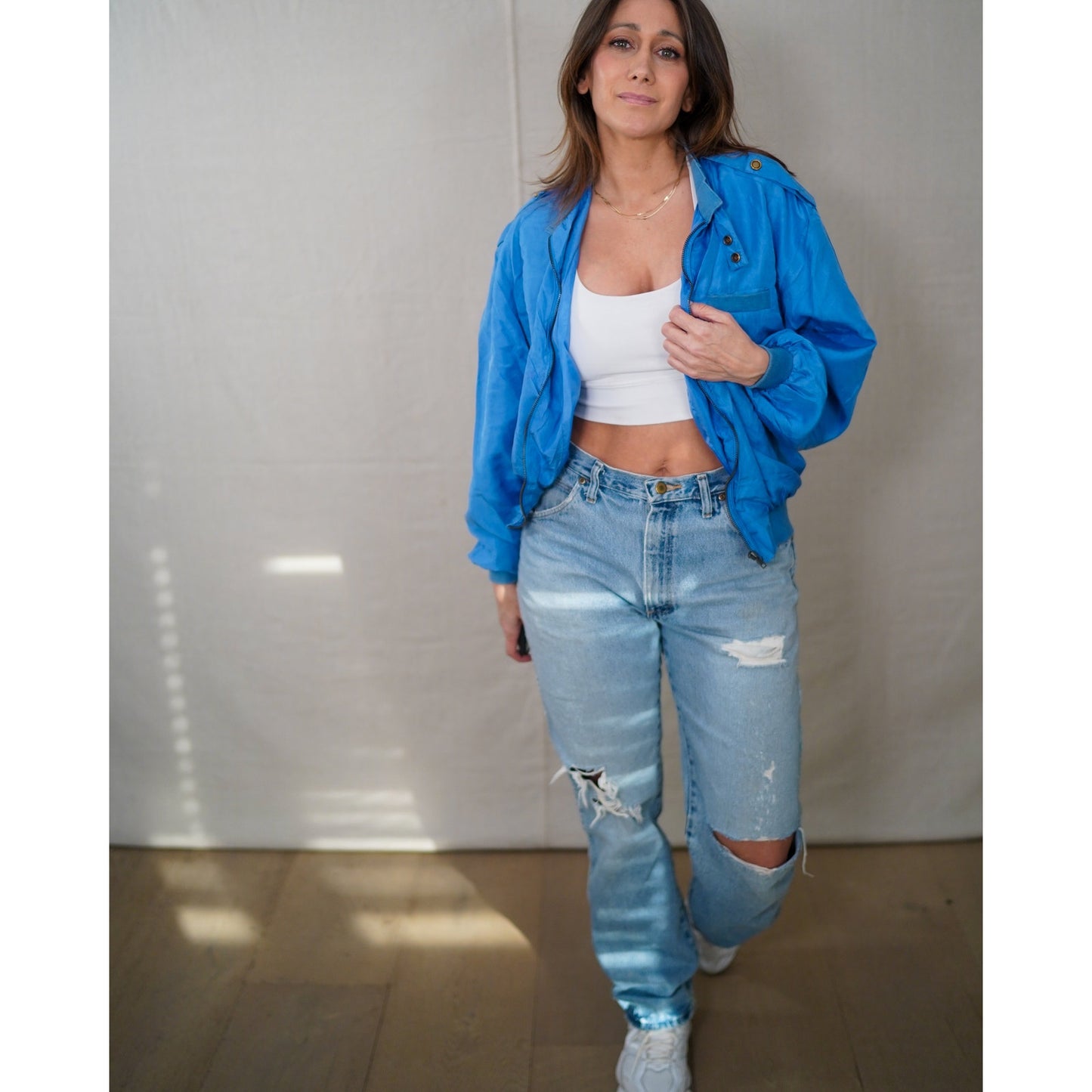 Vintage Silk Bomber Jacket – Electric Blue