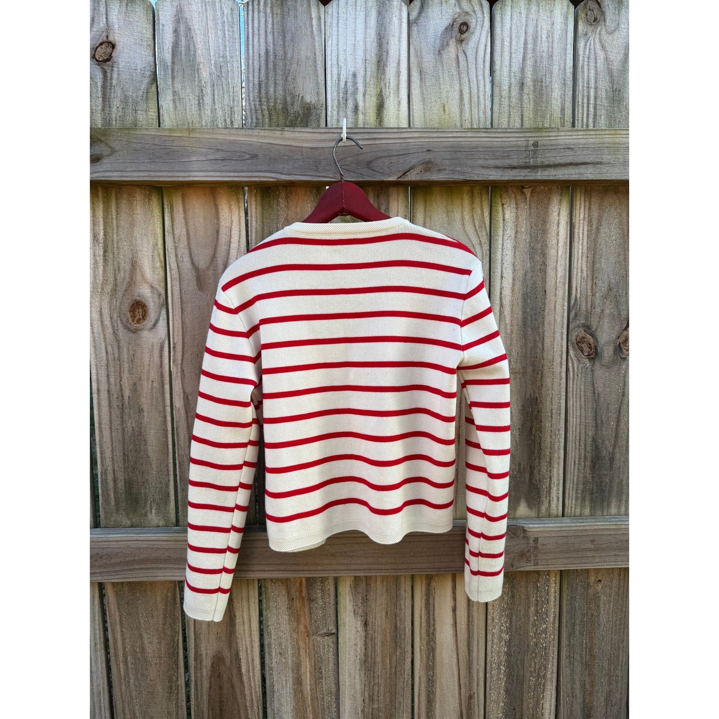 Red Stripe Knit Cardigan with Gold Buttons – Cream