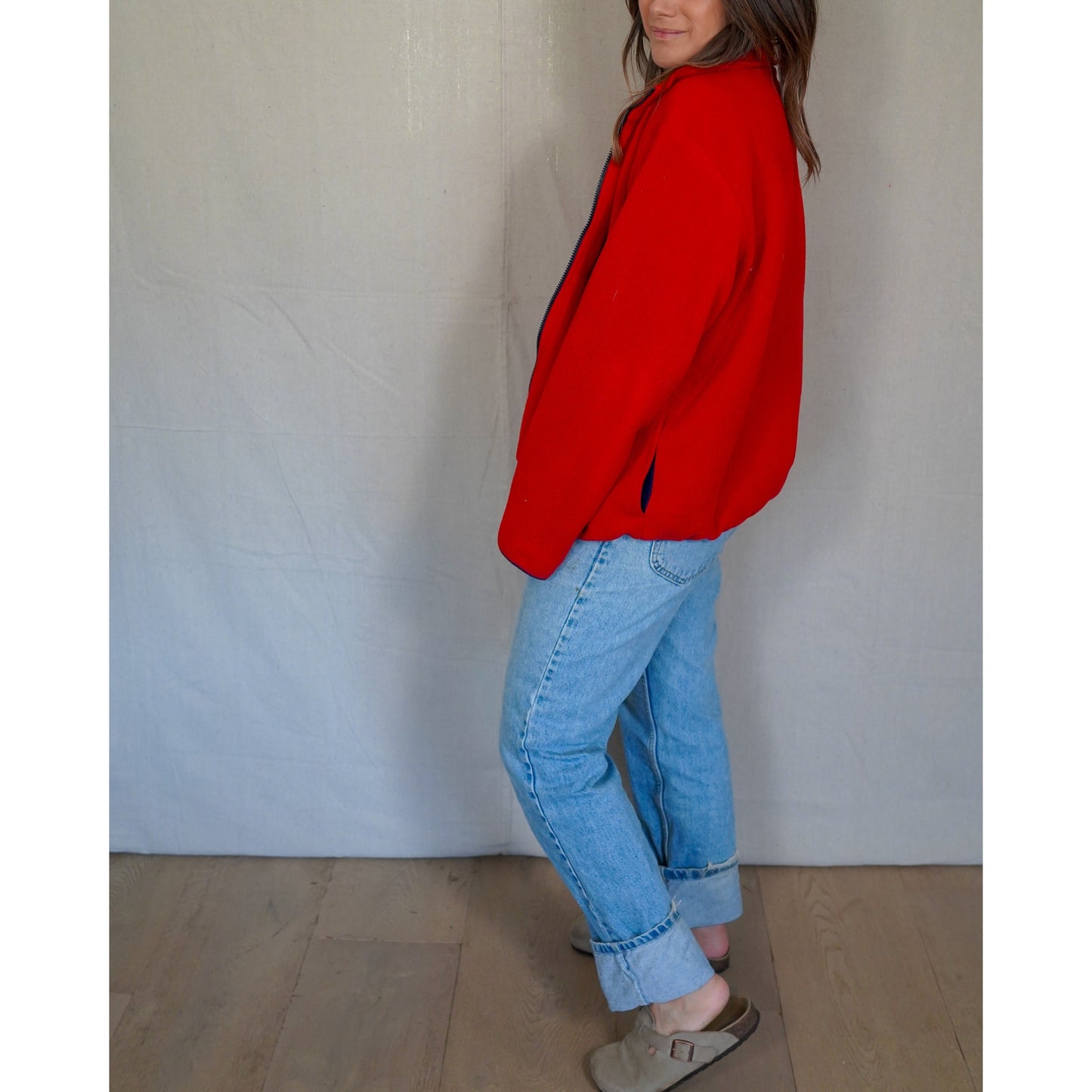 Red Fleece Zip Jacket / Classic Outdoor Layer / Minimal Zip-Up