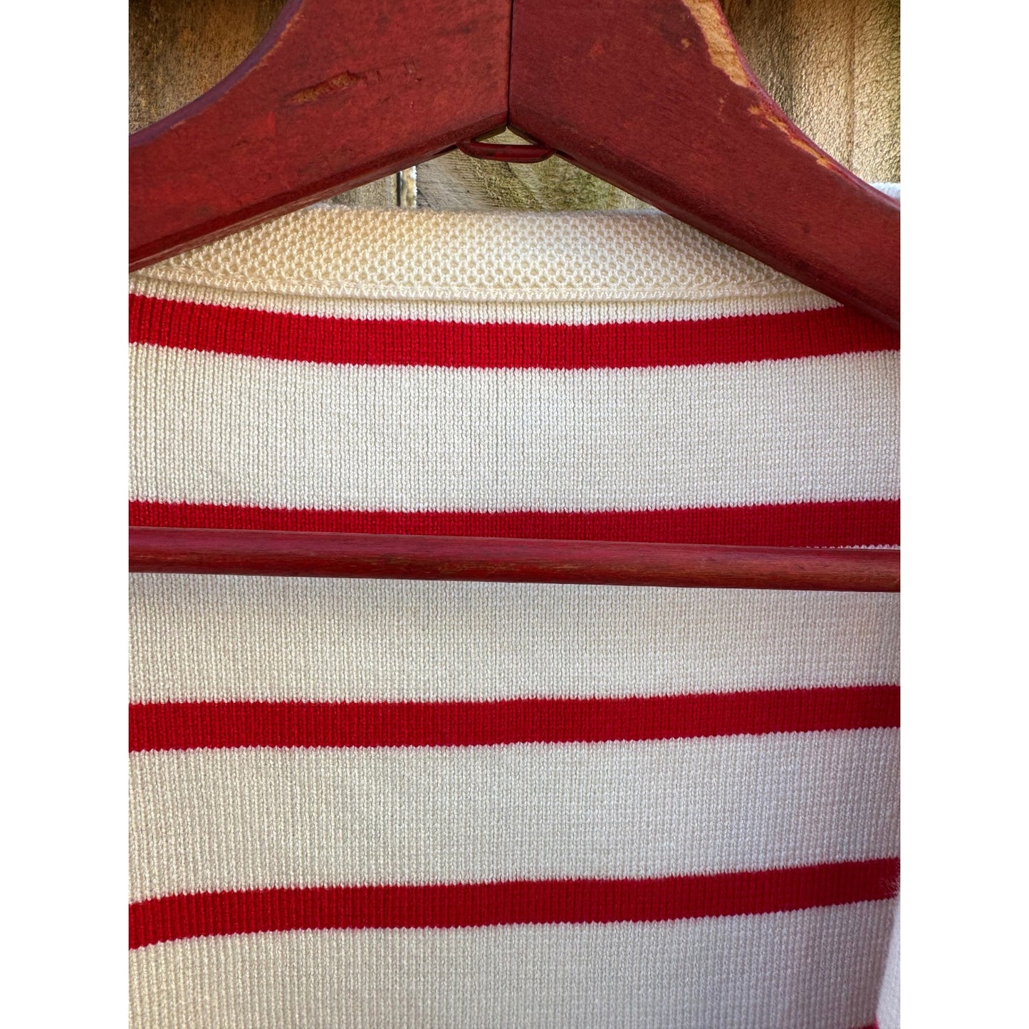 Red Stripe Knit Cardigan with Gold Buttons – Cream