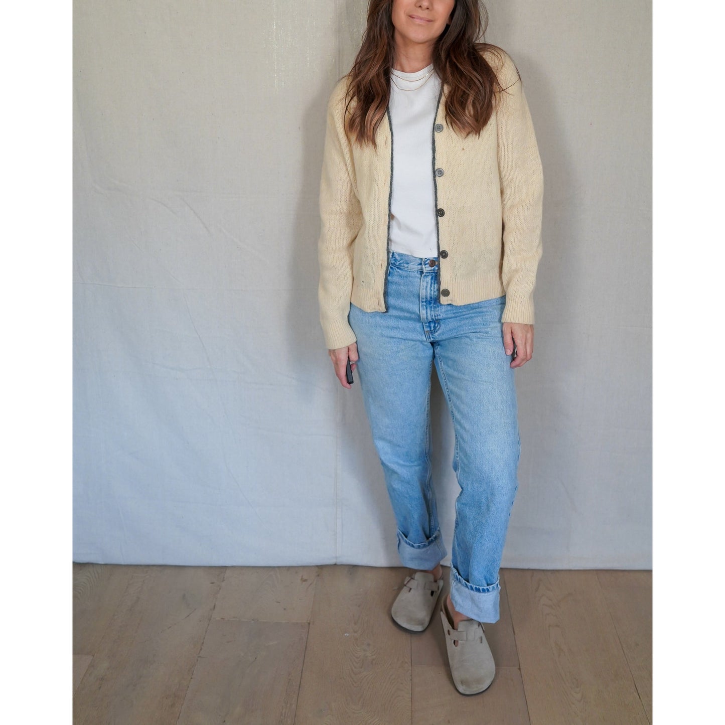 Vintage Shetland Wool Cardigan – Cream Open Front, Textural Knit (Kenwyn)