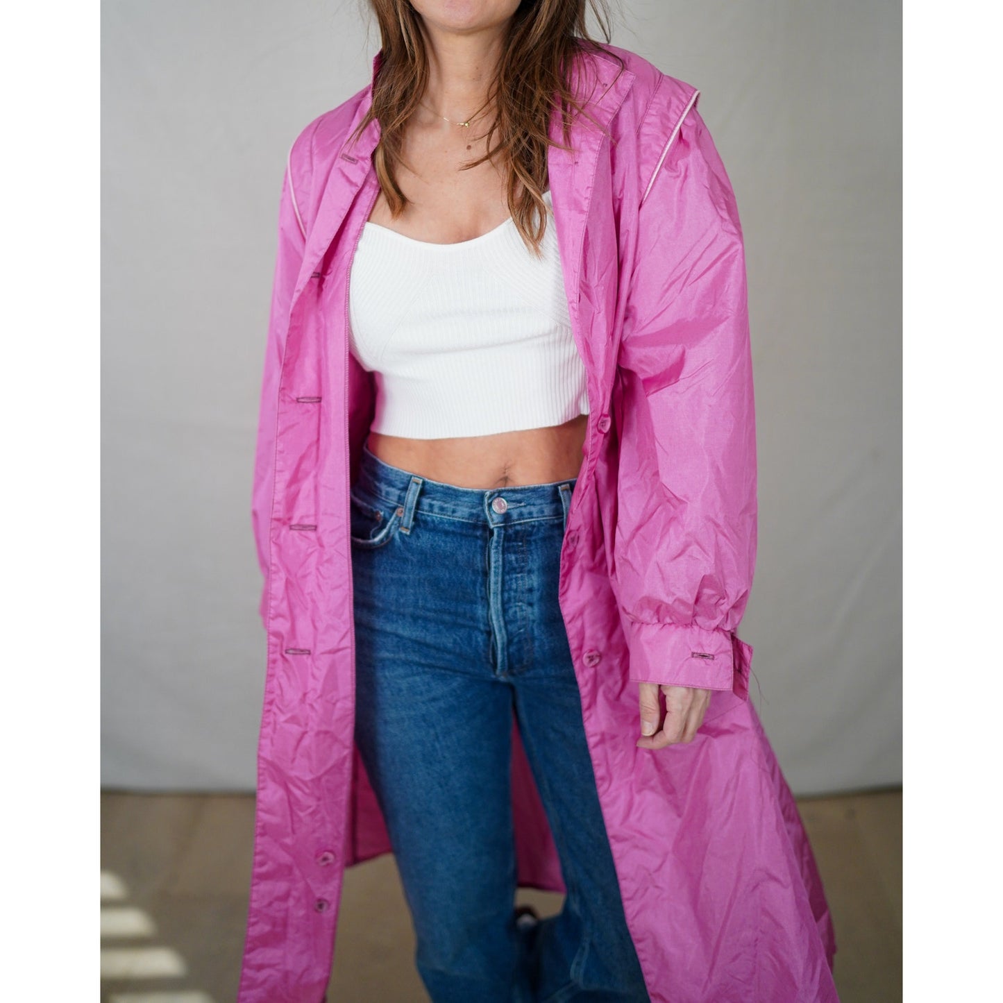 Vintage Bubblegum Pink Totés Raincoat Trench Y2K