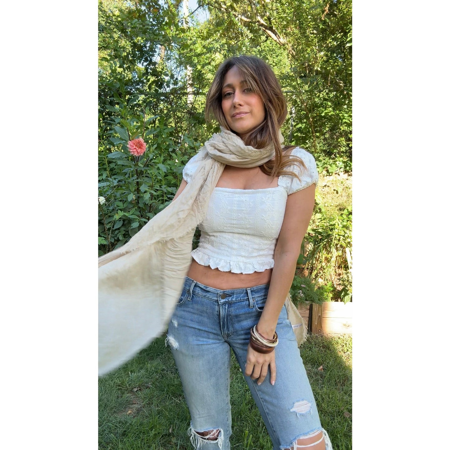 Saltwater Luxe Embroidered Puff-Sleeve Top