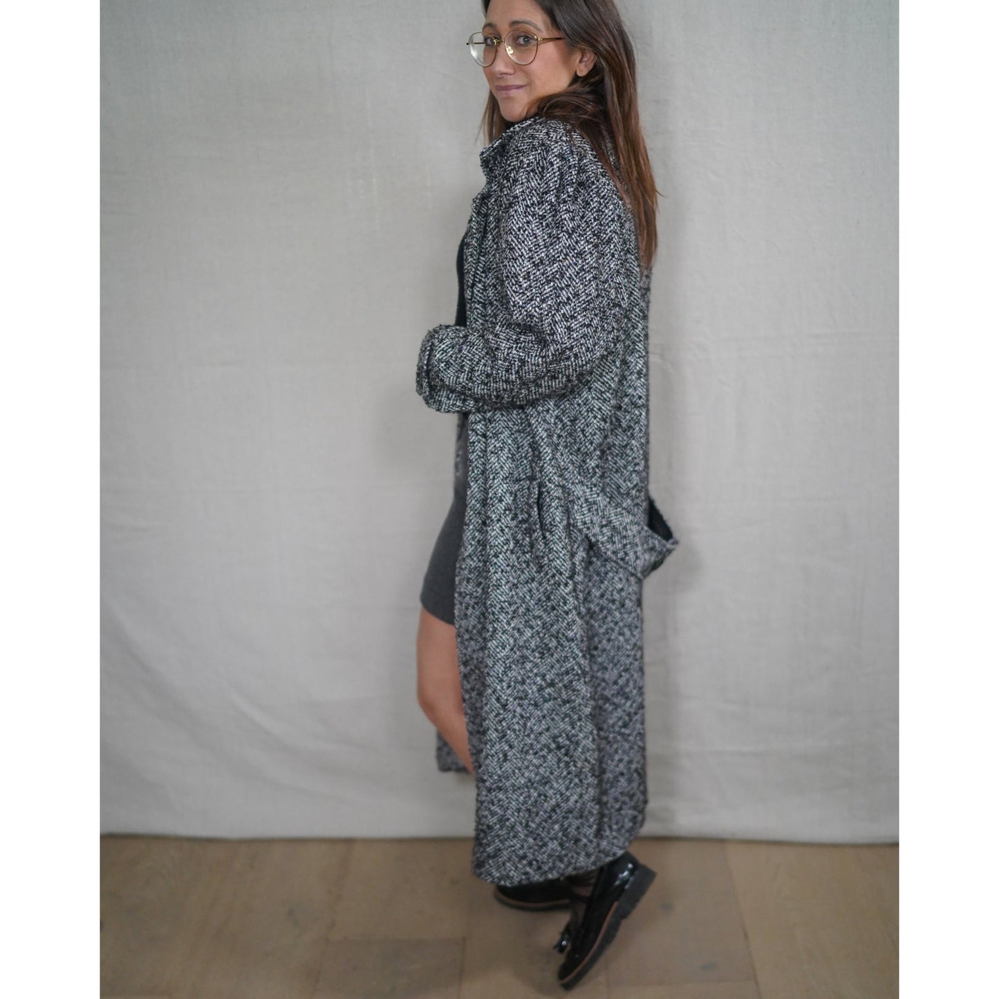 Vintage Longline Wool Tweed Coat Oversized