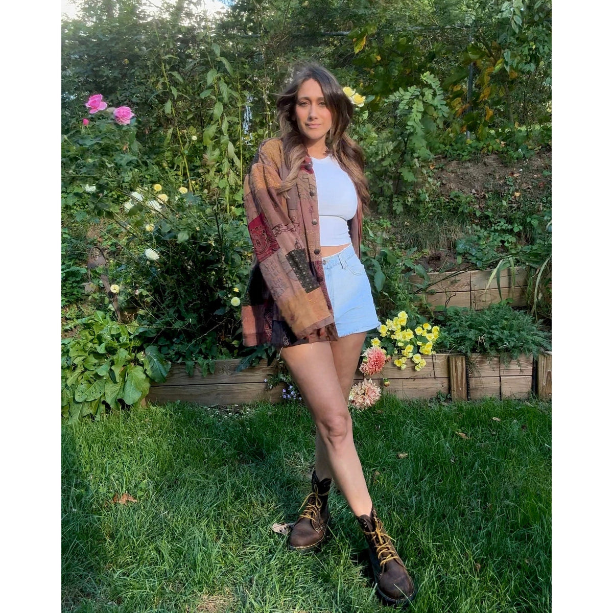 Vintage Patchwork Button-Down Jacket - Earth Tones - Made in India - Bohemian