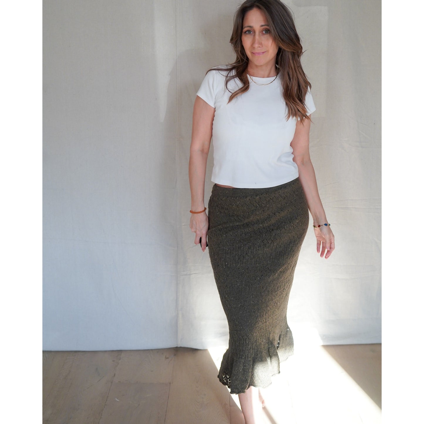 Lauren Ralph Lauren Textured Knit Midi Skirt – Olive – Medium
