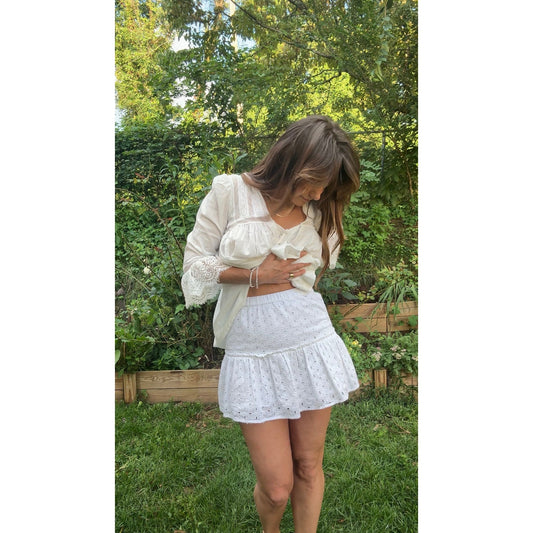 White Eyelet Tiered Mini Skirt