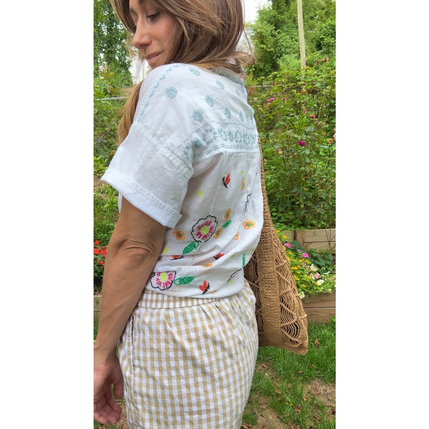 Embroidered Patchwork Embroidered Cotton Camp Shirt – White with Multicolor Florals