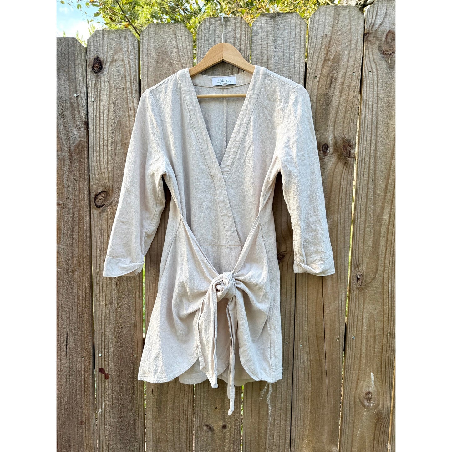 L’Academie Oat Linen-Blend Wrap Dress