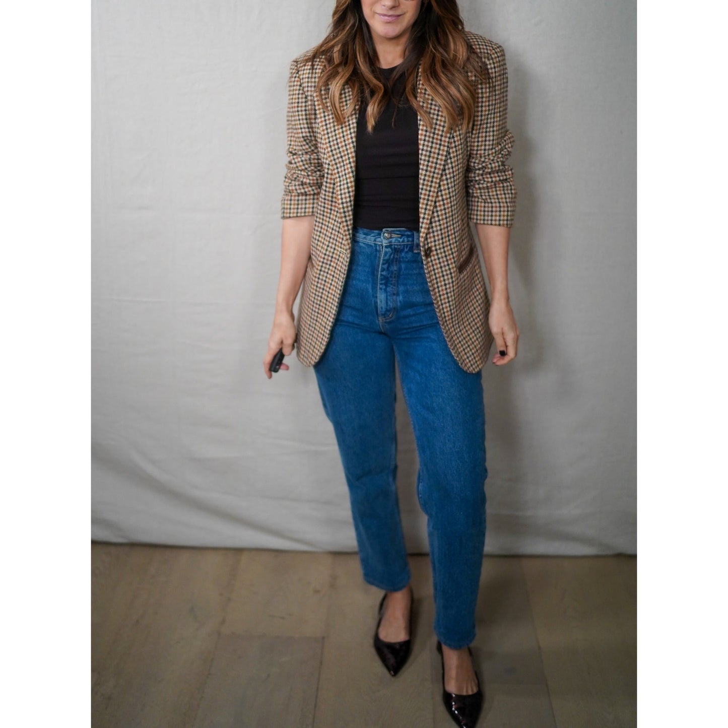 Vintage Sage Harbor Houndstooth Wool Blend Blazer