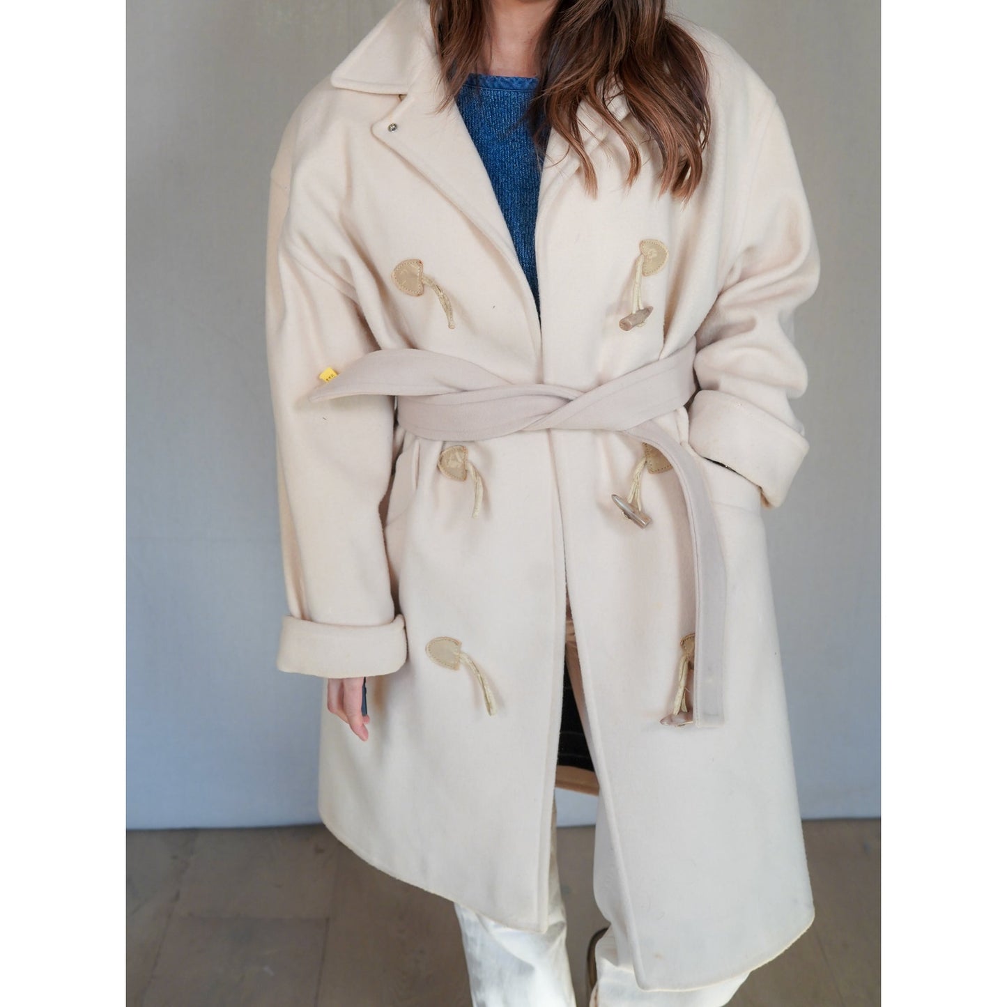 Vintage J.G. Hook Wool Duffle Coat Cream – Toggle Coat, Plaid Lined, Oversized Minimal, USA Made