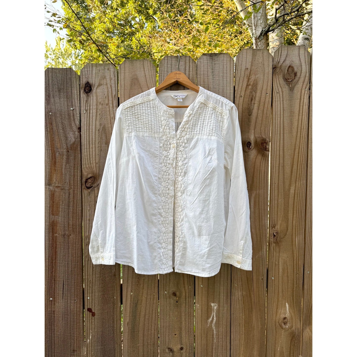 90s Pintuck Embroidered Cotton Blouse