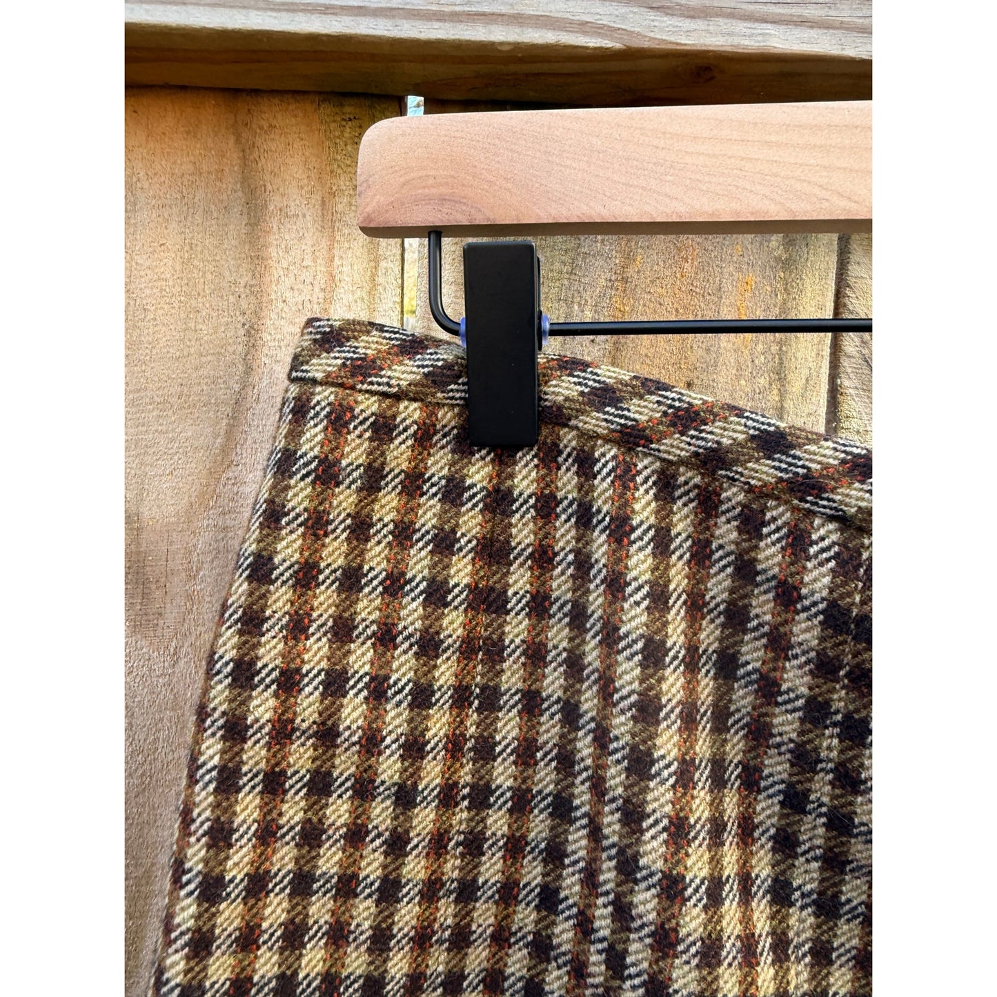 Vintage Talbots Brown Plaid Wool Mini Skirt – Low-Rise Editorial Fit
