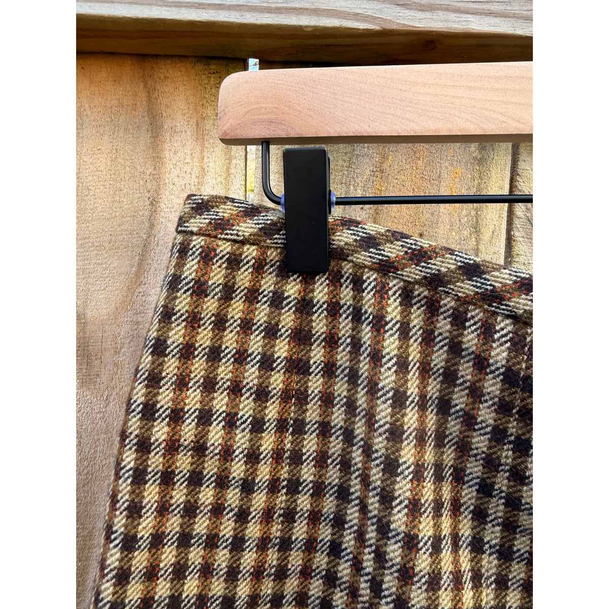 Vintage Talbots Brown Plaid Wool Mini Skirt – Low-Rise Editorial Fit