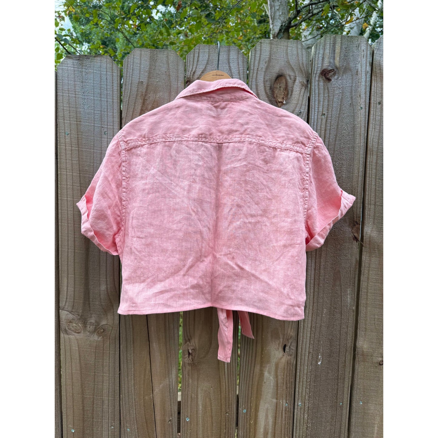 Linen Tie-Front Shirt in Summer Coral — Sunday Honey