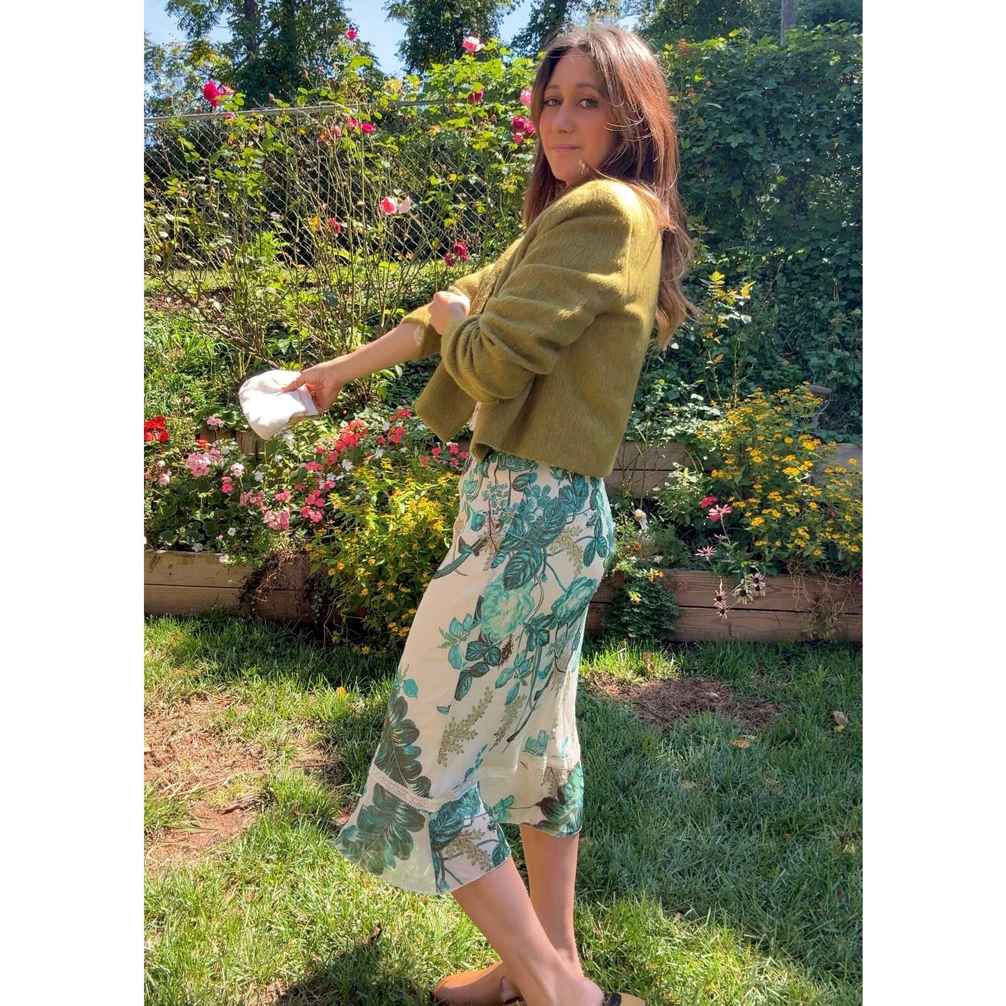 Vintage 90s Floral Slip Skirt with Lace Trim Y2K