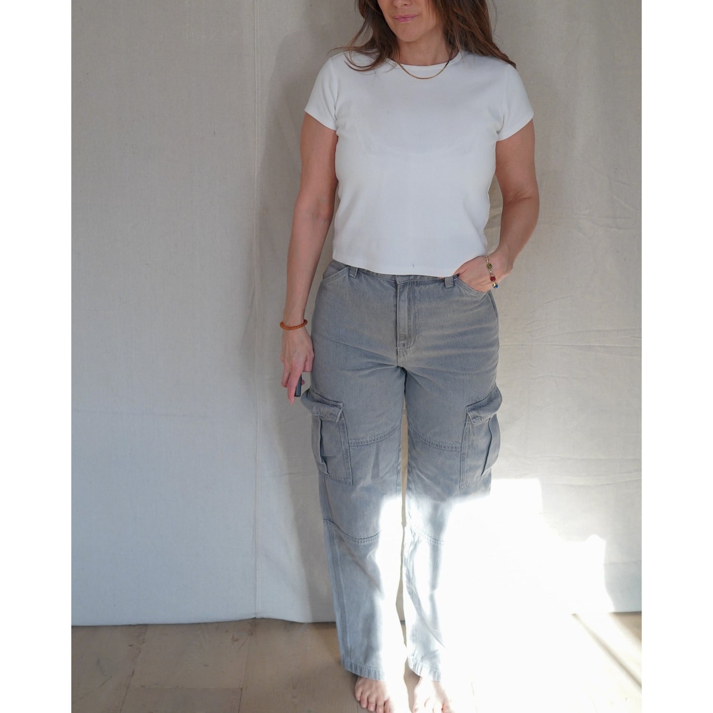 H&amp;M Washed Gray Cargo Pants – Faded Utility – Size 4